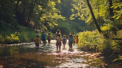 Young adventurers embarking on a woodland excursion.