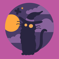 シンプルな黒猫のハロウィンコンセプトのベクターイラスト