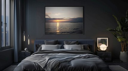3D Mockup Poster Interior Bedroom, Dark Space