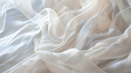 Fototapeta premium White Organza Elegance: Bridal Sheer Fabric - Close-Up Texture, Minimal Background - Crisp and Delicate Wedding Material - High-Quality Organza Detail - Stunning Bridal Imagery