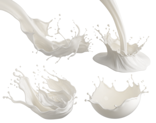 Set of Milk splash and pouring 3d illustration.