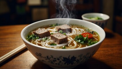 The satisfaction of sipping on a steaming cup of Vietnamese pho on a chilly evening ai,generated