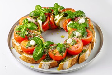 Beautiful Caprese Wreath with Aromatic Pesto and Mozzarella