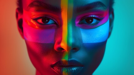 African American face with pride makeup flat design front view festival theme 3D render Splitcomplementary color scheme
