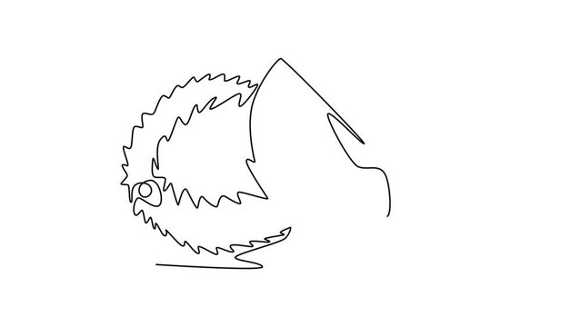 Animated self drawing of continuous line draw of whole and sliced healthy organic soursop for orchard logo identity. Fresh tropical fruitage concept fruit garden icon. Full length one line animation