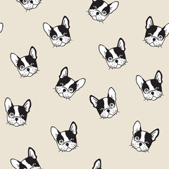 vector illustration of French Bulldog pattern in cartoon style.