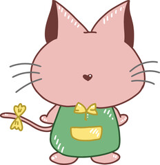 Cartoon pink cat with green shirt 