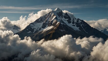 The majesty of towering mountain peaks against a backdrop of swirling clouds ai-generated