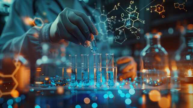 biochemical research scientists working with a microscope for vaccine development in pharmaceutical research labeling. - Powered by Adobe