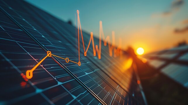 Solar panels forming a rising graph, Illustrating the financial returns of solar energy investments