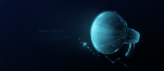 Megaphone. Digital marketing. Marketing strategy. Business concept. Low polygonal, wireframe, linear and mesh illustration