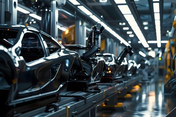 Fototapeta premium Car Assembly Line with Robotic Arms