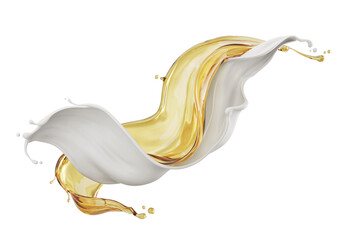 cosmetic serum oil and milk cream, Oil droplet to twisted white cream 3d rendering.