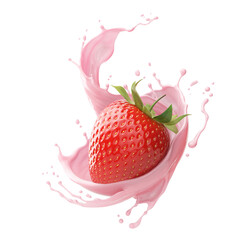 milk or yogurt splash with strawberries 3d rendering.
