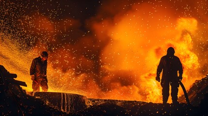 Steelworkers Amidst Fiery Inferno