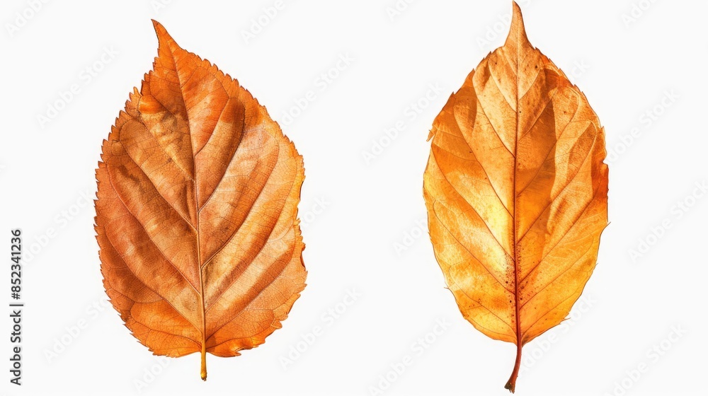 Poster autumn dry leaf isolated on a white background with front and back views