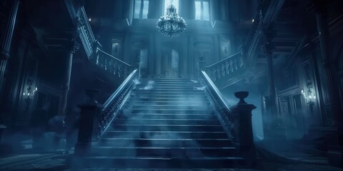 Naklejka premium A Grand Staircase in a Dark Mansion