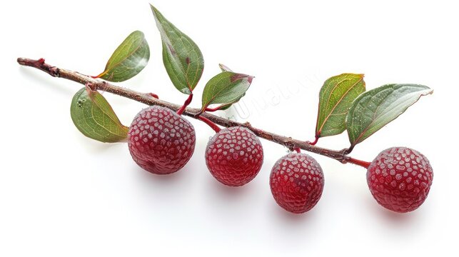 Chinese waxberry freshly picked and set against a white backdrop
