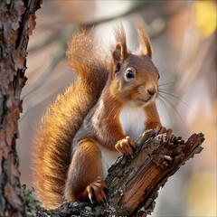 Fototapeta premium Sciurus vulgaris,Red squirrel in the wild 