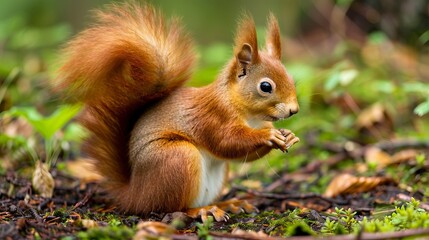 Fototapeta premium Sciurus vulgaris,Red squirrel in the wild 