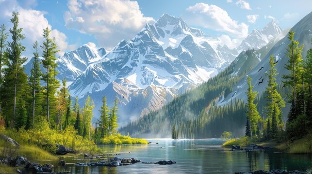 Winter Additions in a Summer Mountain Scene