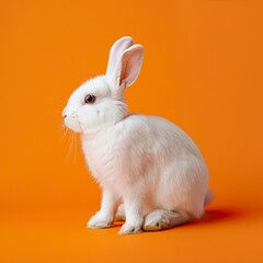 Obraz premium White easter rabbit on orange background