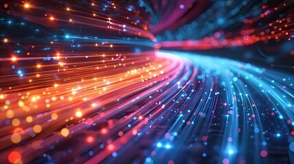 Fototapeta premium Abstract Colorful Fiber Optic Network Background with Glowing Lights and Lines