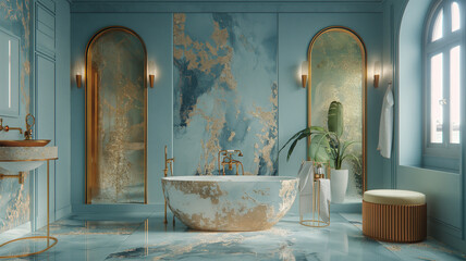diseño de interiores , baños elegantes colores azules y verdes 