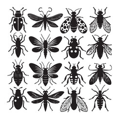 flat design insect silhouette collection