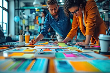 Obraz premium Creative Team Collaborating on Design Project in Modern Office Environment