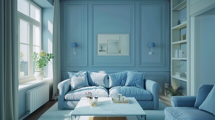 Modern Home Design. Soft Blue Living Room Interior Design