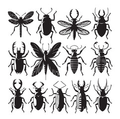 flat design insect silhouette collection
