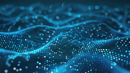 Abstract Blue Wavy Pattern with Glowing Dots