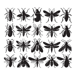 flat design insect silhouette collection