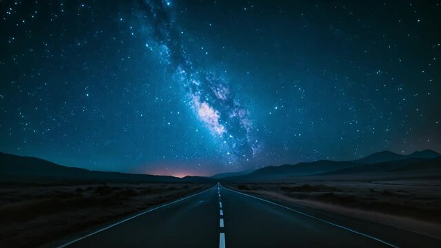 An empty road beneath a shimmering canopy of stars