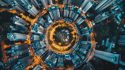 Fototapeta premium Bird's-Eye Perspective of Unique Cityscape Architecture