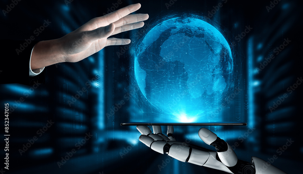 Aufkleber mlp 3d rendering artificial intelligence ai research of robot and cyborg development for future of p