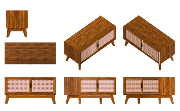 storage, cabinet living room,isometric funiture, top view, front view, side view, isolated,perspective, rendering