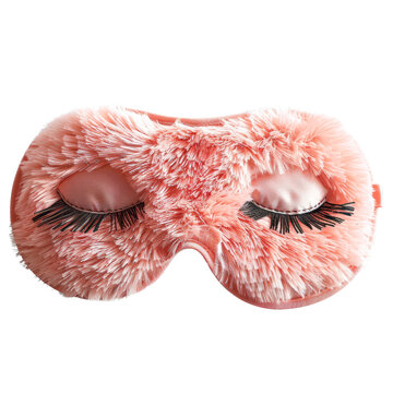 recommend clip art: Pink furry sleep mask with closed eyes for comfortable sleeping on transparent background clipart