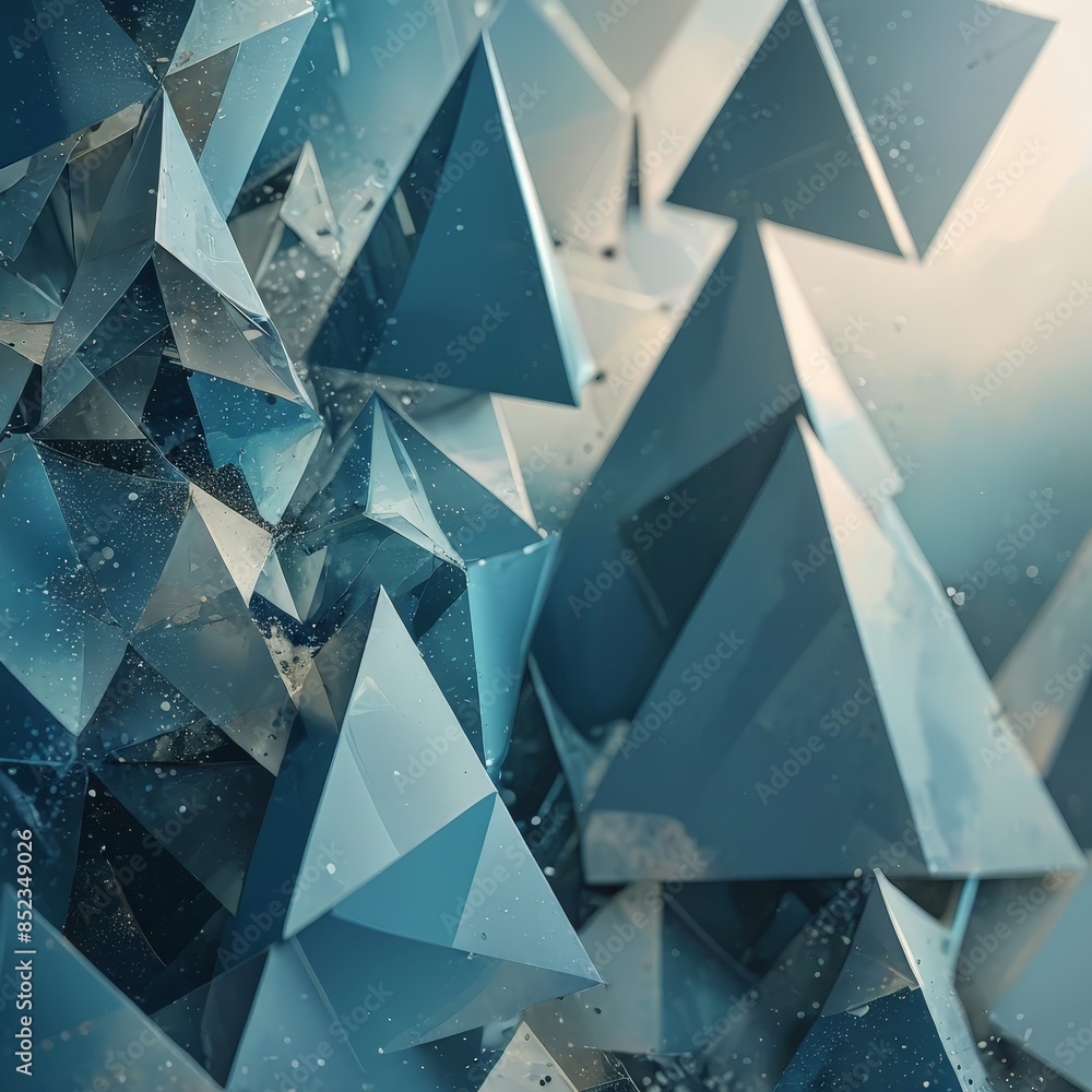 Aufkleber abstract geometric background with blue triangles and glimmering particles.