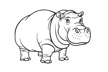 Obraz premium An illustration of a playful cartoon hippopotamus in black and white