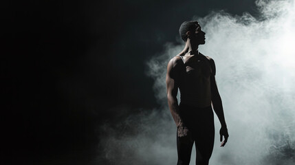 male model portrait in fog 