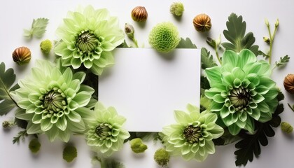 Empty background, empty text on green flowers and foods with a white background, empty background images, Autumn images,