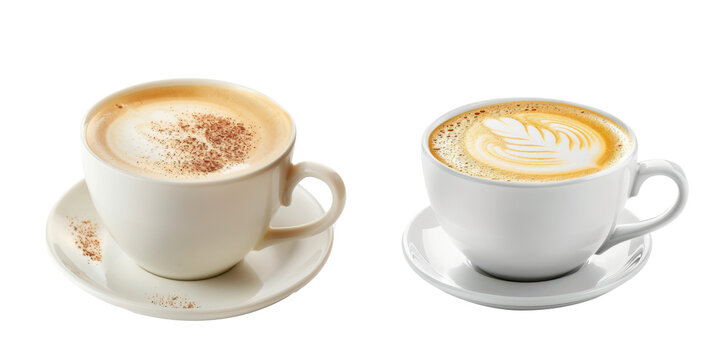 hot latte coffee with foam  on a transparent background.
