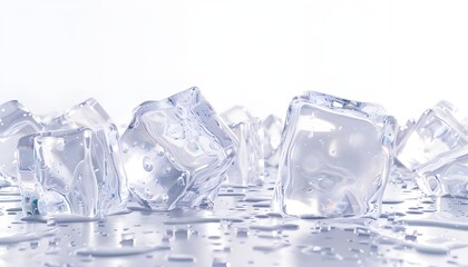 Obraz premium ice cubes are scattered on a white background.