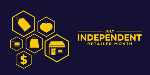 Independent Retailer Month. Great for cards, banners, posters, social media and more. Dark blue background.