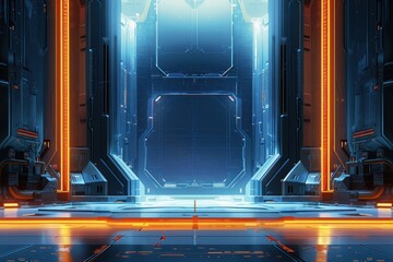 Obraz premium Futuristic Sci-Fi Gateway with Orange and Blue Lights
