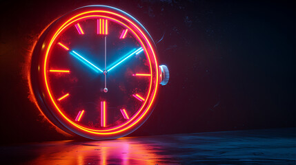 3D modern Clock icon in bright neon graphic style black background
