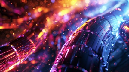 Abstract digital cityscape with colorful, illuminated 3D blocks forming a vibrant urban background