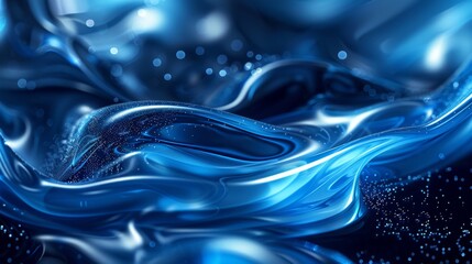 Shiny dark blue liquid waves forming a dynamic and futuristic abstract background